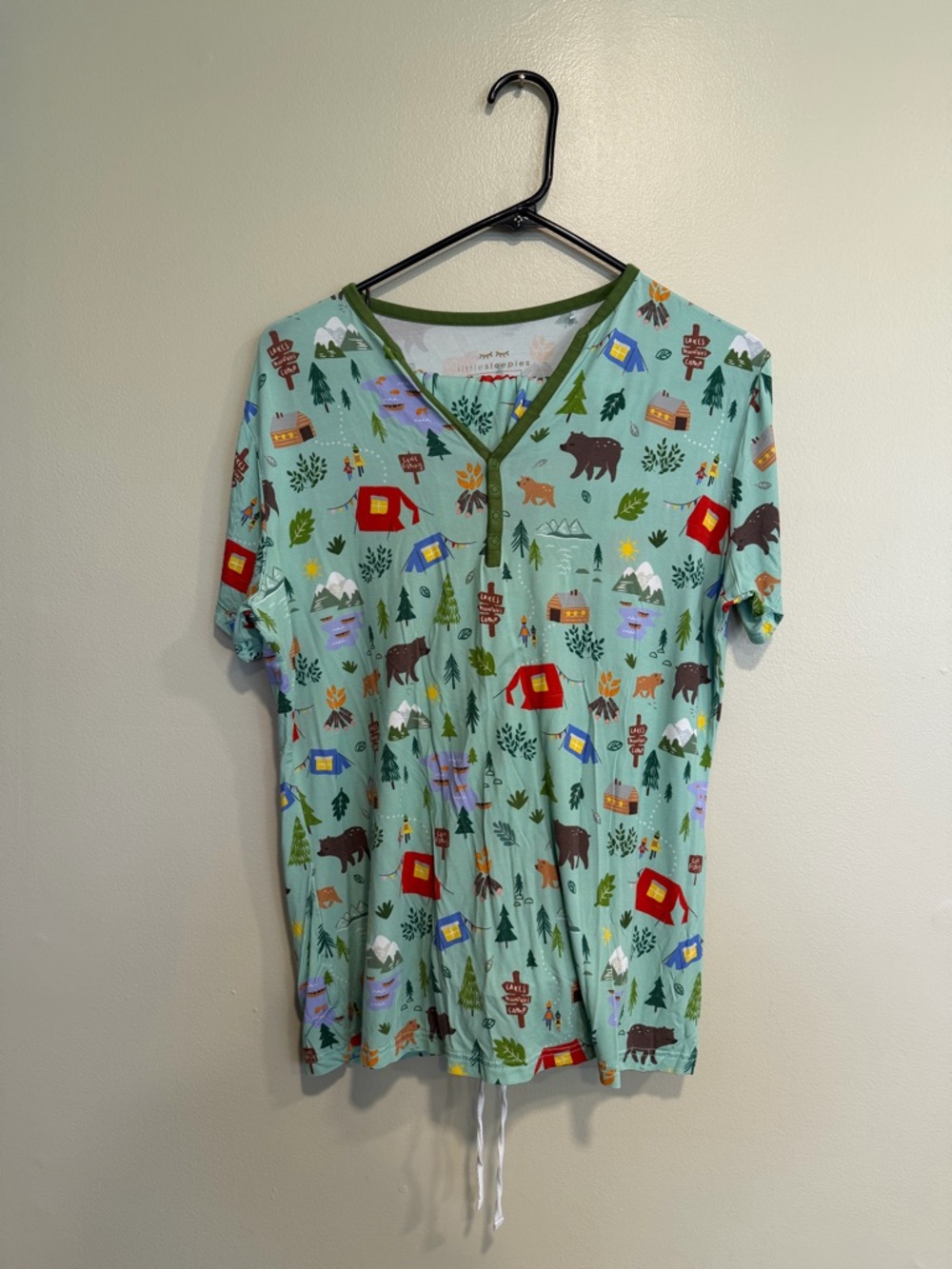 Little Sleepies Mint Green Camping Print Short Sleeve Pajama Top XS/ S